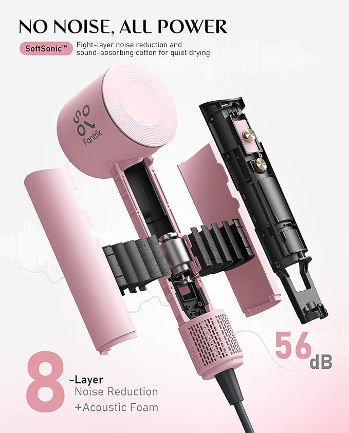 Fanttik Solo SonicDry H10 PRO 5X Faster Drying with 110,000 RPM Brushless Motor Hair Dryer, 56dB Low-Noise, 0.72lb Ultra-Light Blow Dryer, Ionic Tech for Travel, Home, Salon