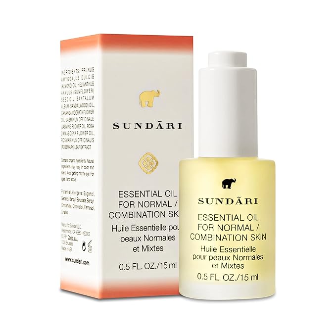 SUNDARI Essential Oil for Normal/Combo Skin, 0.5 Fl Oz, Jasmine & Ylang Ylang, Balances Sebum, Purifies for Radiant Glow, Anti-microbial Acne Control