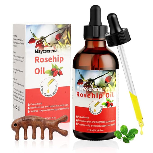 Organic Rosehip Seed Oil,Essential Oils for Anti Aging,100% Pure Cold Pressed All Natural,Hair Relaxer & Skin Face Moisturizer - Hydrating and Nourishing Face Oil for All Ages Skin 4.23OZ(120ml)
