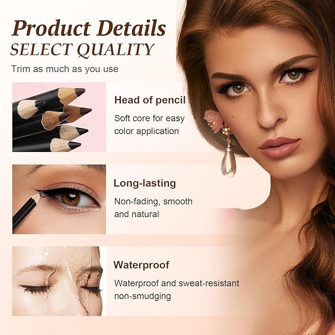 Sharpenable Eye Pencil with Sharpener, 2 in 1 Eye Liner Pencil & Eyes Brow Pencils, Long Lasting Smooth No Smudging Waterproof Eyeliner for Women Girls - Suitable for Eyeliner & Eyebrows (Brown)