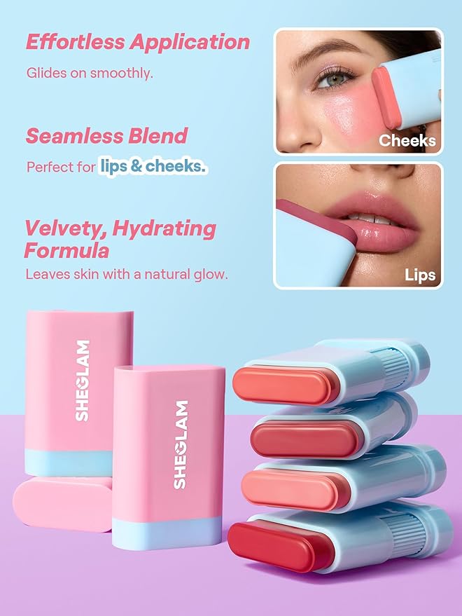 SHEGLAM Glass Glow Blush Stick Cream for Cheek and Lip, Waterproof Hydrating Tinted Solid Moisturizer Blendable Natural Grow Nude Face Blush Makeup-Stunner