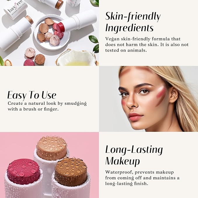 KIMUSE Multi Stick Trio Face Makeup, Cream Blush Stick for Cheeks & Lips, Contour Stick & Highlighter Makeup Sticks for All Skin