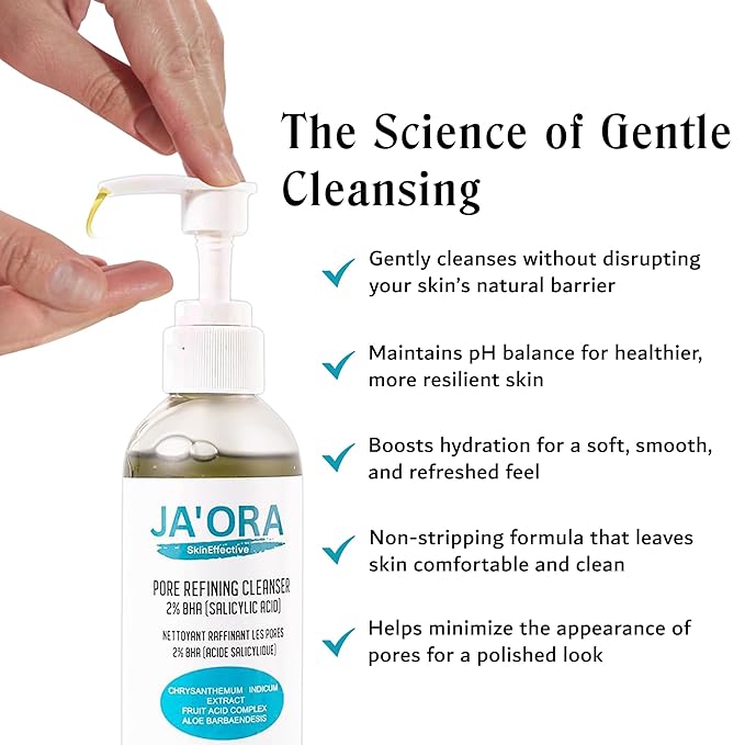 JA'ORA Deep Detox Face Cleanser – 2% Salicylic Acid + Aloe Vera – Clear Pores, Reduce Shine & Brighten Skin – Clean Beauty for Oily & Sensitive Skin – 200ml