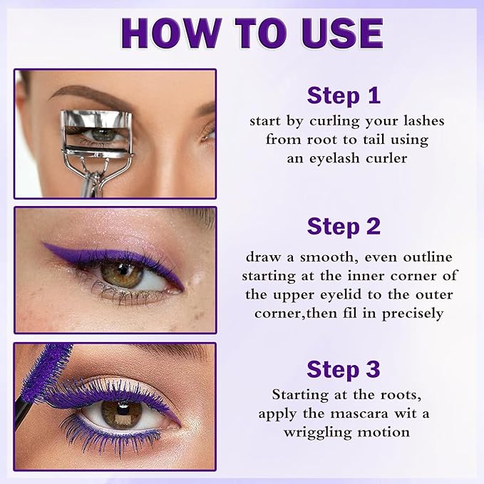 White Mascara and Eyeliner Set,5D Colored Volume and Length Waterproof,White Mascara for Eyelashes,Natural Lengthening Curling,Suitable for Women