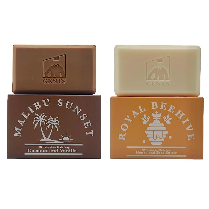 Gents Variety Men's Body Soaps - Moisturizing Bar Soap for Men, Smell Fresh and Clean, Washing Hands & Body, All Skin Types for Bath and Shower (Royal Beehive & Malibu Sunset)