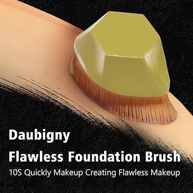 Foundation Makeup Brush Flat Top Kabuki Hexagon Face Blush Liquid Powder Foundation Brush for Blending Liquid, Cream or Flawless Powder Cosmetics with Bonus Protective Case (Yellow)