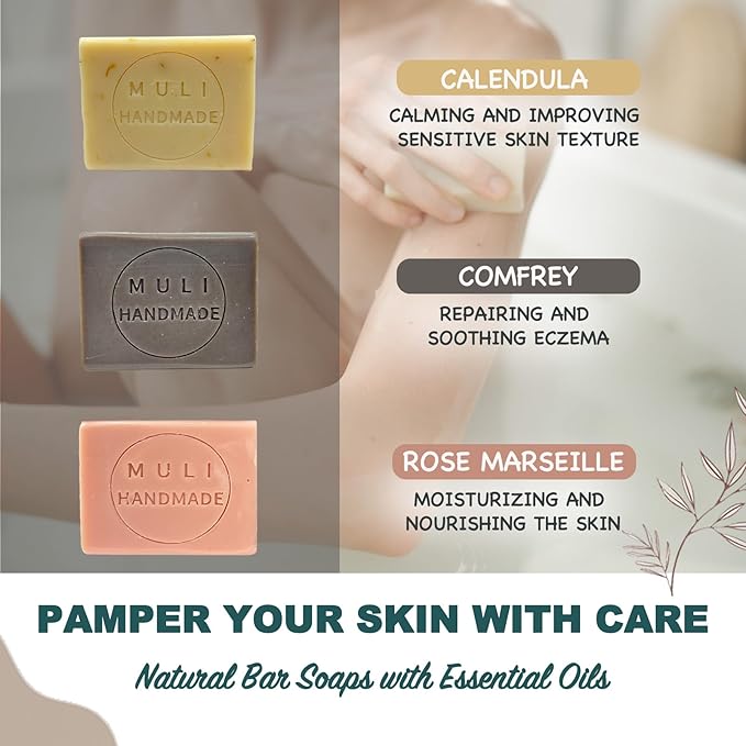 Natural Handemade Bar Soap for Men and Women with Essential oils, Scented Bar Soaps for Bath, Fragrance Regular Use Gift Set (Pack of 2) Calendula