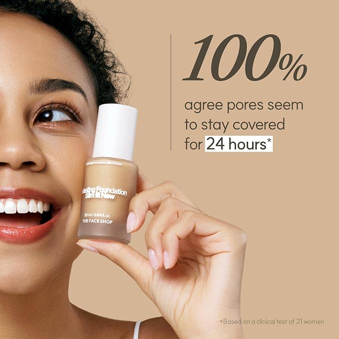 THE FACE SHOP Ink Lasting Liquid Foundation, Full Coverage, 72‑Hour Wear Semi‑Matte Finish, Makeup with Bakuchiol, C210 Cool Sand, 0.84 Fl. Oz.