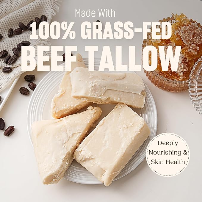 Whipped Beef Tallow for Skin–100% Grass-Fed Handmade Cream Moisturizer for Face & Body, Natural with Honey, Shea Butter, Jojoba Oil, Non-Greasy, Nourishing for Men, Women, Kids, 4 Oz (Vanilla)