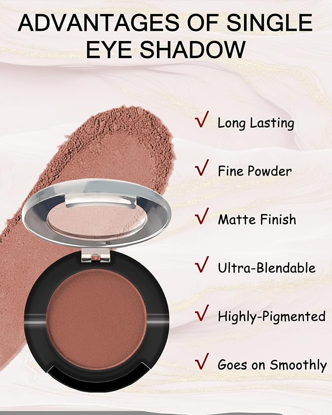Single Matte Eyeshadow Palette, Red Brown Waterproof Long Lasting Eye Shadow for Older Women, Highly Pigmented Ultra-fine Smooth Eyeshadow Powder Makeup with Lightweight & Ultra-Blendable Formula-B13