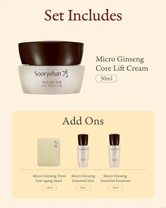SOORYEHAN Micro Ginseng Core Lift Cream Special Set (2.4 fl oz) - Enhances Skin Firmness, Elasticity, and Hydration. with Ginsenoside R3™ for a Youthful, Healthy Complexion.