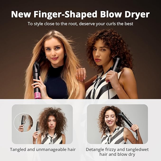 7-in-1 Air Wrap Hair Styler, Fast Drying Blow Dryer & Curling StylingTool, Hot Air Styler No Heat Damage, Hot Air Styler Wrap for Curling Volumizing Straightening Styling（Pink）