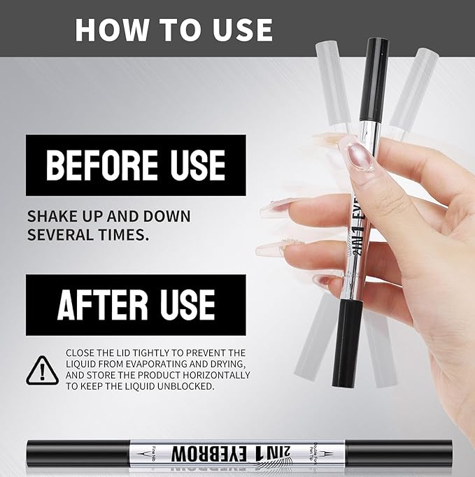 2 Prong Tip Microblading Eyebrow Pen - 2-in-1 Waterproof Eyebrow Pencil, Long-Lasting Natural Hair-Like Brows, Smudge-Proof & Easy to Use (03#Dark Brown)