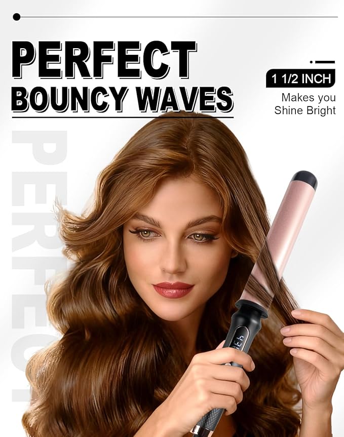 1 1/2 Inch Curling Wand,Ceramic Tourmaline Curling Iron Wand Professional for Beach Wave,Hair Curler Wand with No Clamp for Quick Styling,12 Adjustment Temperature,60 Minutes Auto Shut Off