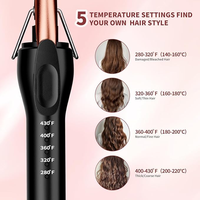 3/8 Inch Small Curling Iron Wand for Short & Long Hair, Ceramic Small Barrel Curling Iron 9mm Thin Curling Wand for Tight Curls with 5 Adjustable Temperature, Heat Resistant Glove Included