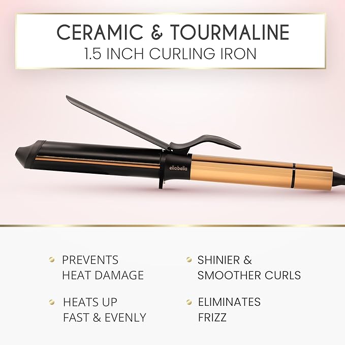 ELLA BELLA® Curling Iron 1.5" • Professional Hair Curler • 1.5 inch Curling Iron • Ceramic Curling Irons • Transform Your Look in Seconds • Suitable for All Hair Types • Say Goodbye to Heat Damage