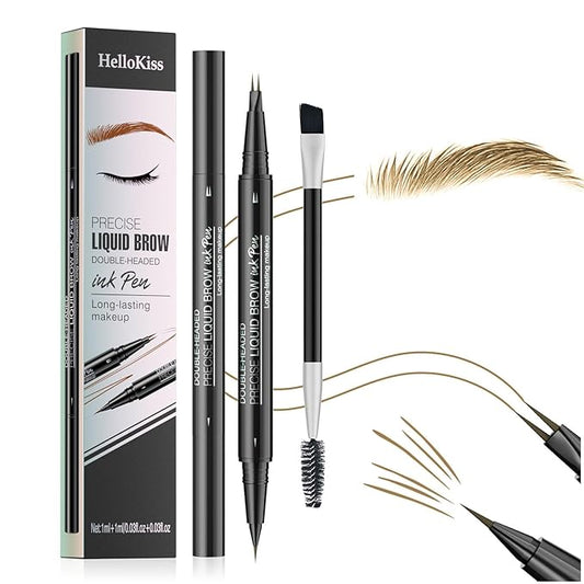 2 Prong Tip Microblading Eyebrow Pen With Brush- 2-in-1 Waterproof Eyebrow Pencil, Long-Lasting Natural Hair-Like Brows, Smudge-Proof & Easy to Use (With Brush 01#Light Brown)