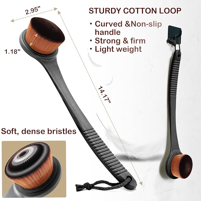 Extra Large Body Makeup Brush For Self Tanner, Sunscreen, Self Tan Back Applicator, Wide-Headed Kabuki Brush for Even & Pretty Lotion Application. Bronzer Blend, Long-Handle Face Leg Brush- Black