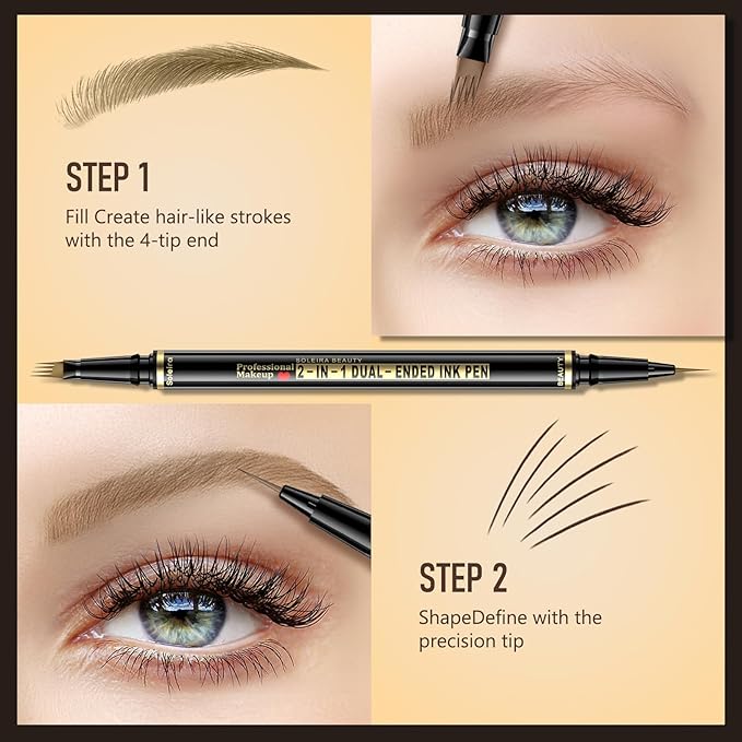 Waterproof Eyebrow Pencil with 4 Tip Microblading Pen and Dual-ended Brush, for Natural-Looking Brows, Long-Lasting, Blonde