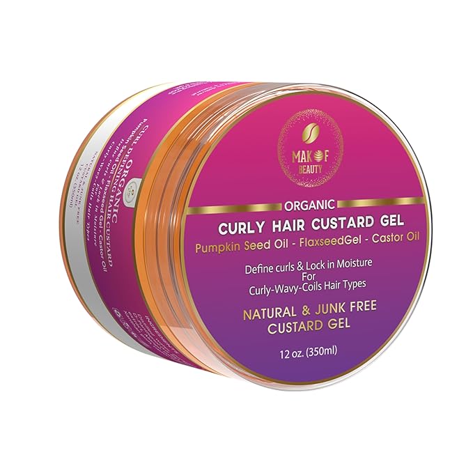 Curls Defining & Styling Custard Gel, Enhances Curls Definition & Long-Lasting Hold. With Flaxseed, Pumpkin Seed & Rosemary. Natural Hair Styling, 12 fl oz