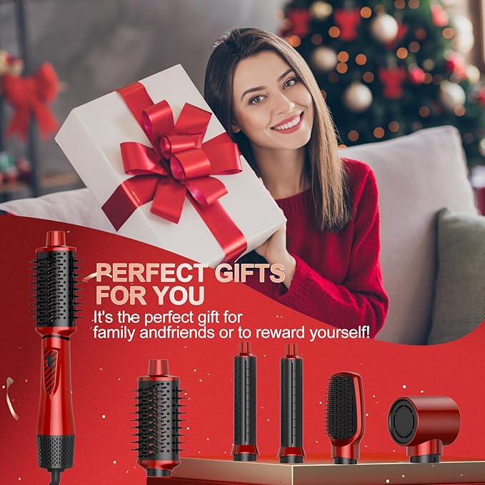 5 in 1 Blow Dryer Brush - Hair Dryer Brush & Air Curling Wrap Styler with Negative Ion Technology, Hot Air Styler for Drying, Curling, Straightening, at Home Styling Gifts for Women