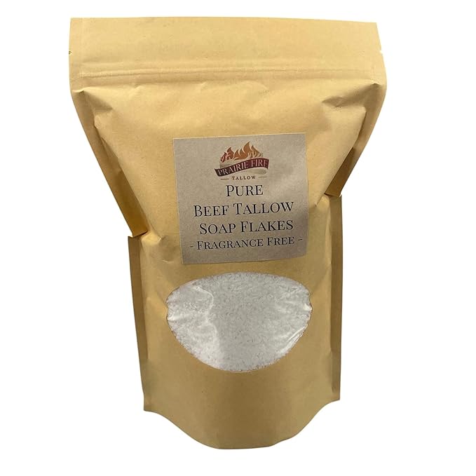 Pure Beef Tallow Soap Flakes - Made in USA - Grass Fed and Finished - Face, Body and Hair - Natural and Organic Fragrance Free