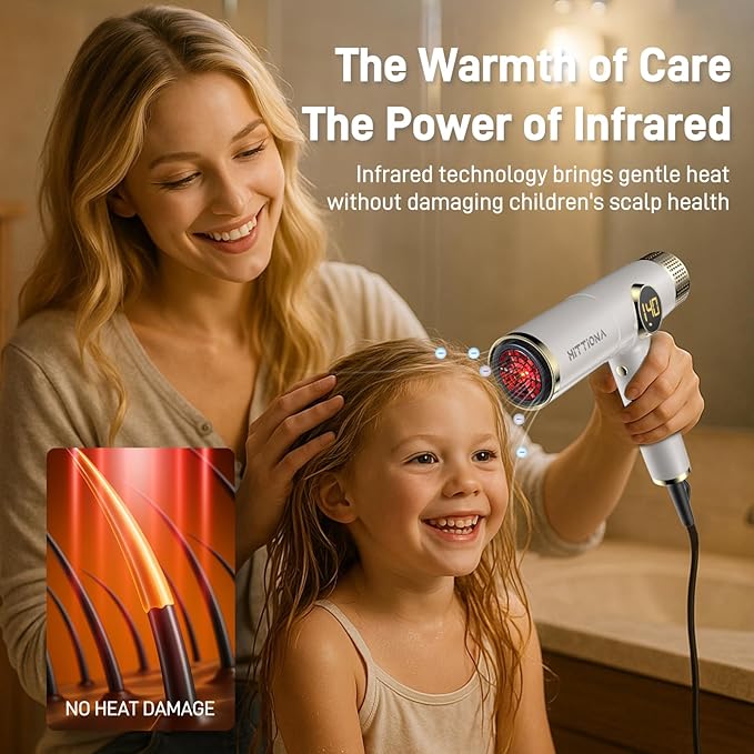 Infrared Ionic Hair Dryer with Diffuser - 2000W Dual Voltage Blow Dryer for Women, Fast Drying, Frizz Control, Lightweight & Low Noise, Red Light & Negative Ions, European Travel 110V-240V