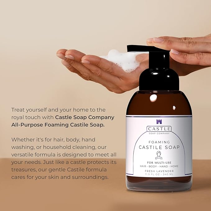 Castle Soap All-Purpose Foaming Castile Soap | Multi-Use Gentle Cleanser for Hair, Body, Hands & Home | Nourishing Coconut Oil Formula | Sensitive Skin Friendly | Hydrating | 11.5 oz | Fresh Citrus
