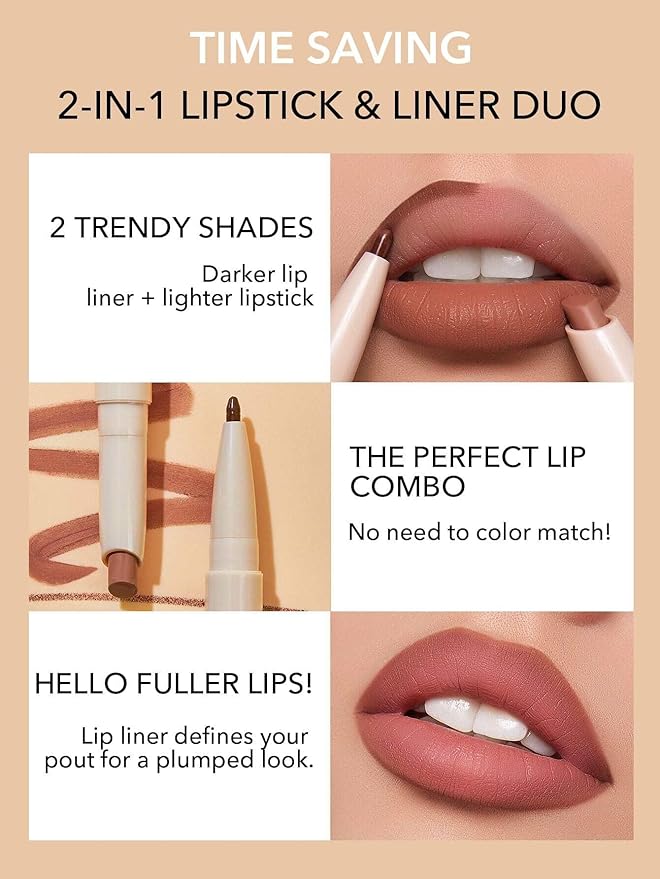 SHEGLAM 2 In 1 Matte Lip Liner and Long Lasting Lipstick Set Makeup - Soft Chai
