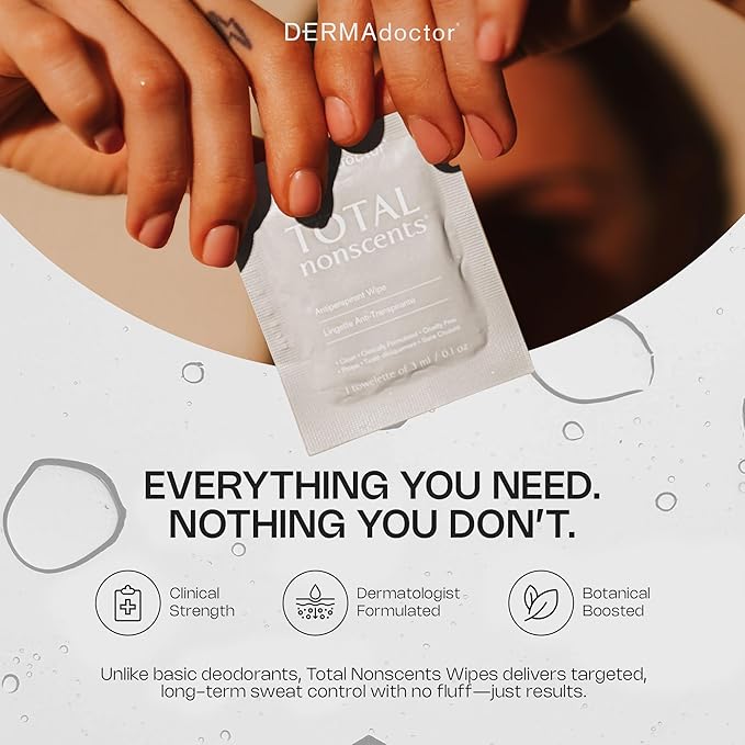 DERMAdoctor Deodorant Wipes Individually Wrapped - Refreshing Antiperspirant Wipes, Dermatologist Formulated Hyperhidrosis Treatment for Body Hands Feet | Anti Sweat Wipe, Foot Deodorant - 10 Count