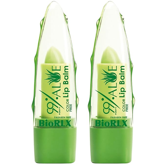 BioRLX 99% Purity Aloe Vera Lip Balm - Natural Moisturizing Unisex Lip Care for Hydrated and Radiant Lips (Aloe Vera - Color Free, 0.12 Ounce (Pack of 2))