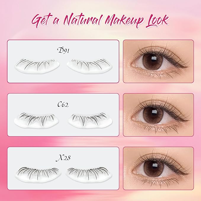 Natural Eyelash Stamp Lower Waterproof - Bottom Eyelash Stamp with Refill, Lower Lash Stamper with Waterproof, Black-Brown Lash Stamper, 3 Styles Natural Look, 48H Long Lasting 01(D91+C62+X28)