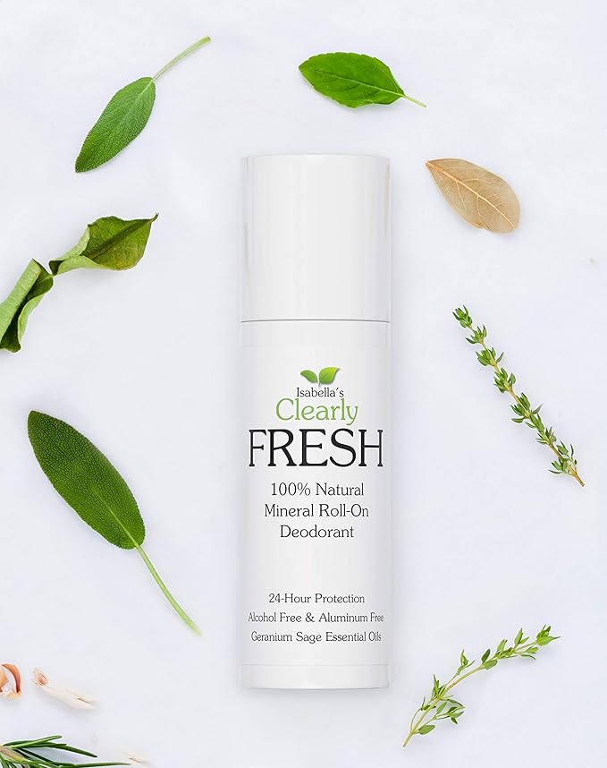 Clearly FRESH Natural Magnesium Roll On Deodorant | 24 hour Mineral Protection for Sensitive Skin with Aloe Vera | Without Aluminum, Parabens, Alcohol or Baking Soda | Geranium Sage