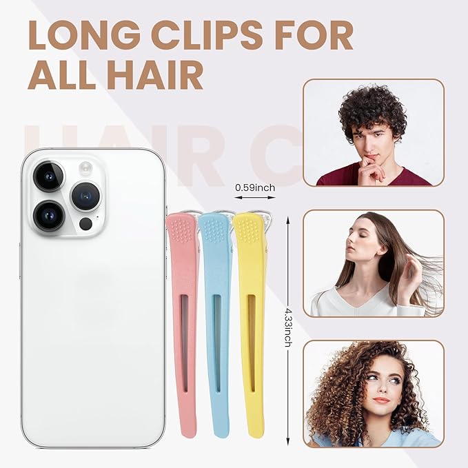Hair Clips for Styling - 6 pcs No Crease Hair Clips for Women - Non Slip Duck Billed Hair Roller Clips with Silicone Band - Salon Hair Sectioning Clips