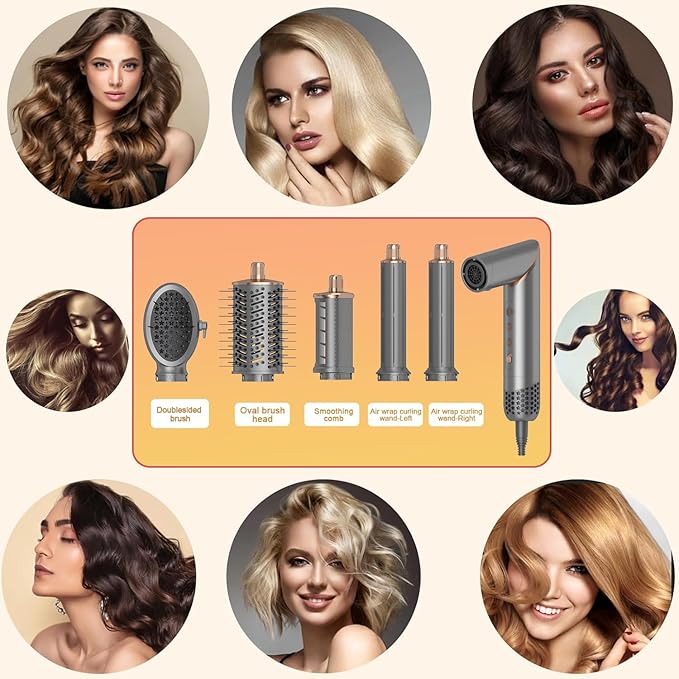 5 in 1 Hair Dryer Brush Set Air Hair Styler Curling Negative Ionic Foldable Hot Air Hair Dryer Brush, Hair Styling Tool for Curling Waves Straightening Volume Blowout Styles