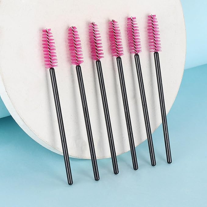 Tbestmax 500 Pcs Disposable Spoolies, Mascara Wand Eyelashes Brushes Applicator for Eyebrow Eye Lash Extension - Hotpink