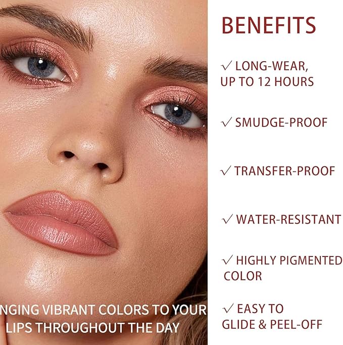 Peel Off Lip Liner Stain, 3Pcs Long Lasting Tattoo Lip Liner Stay On All Day, Waterproof Peel Off Lip Stain with Matte Finish, Natural Instant Peel Off Lip Stain Set