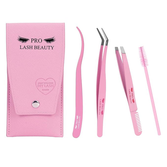 PRO Lash Tweezers Eyelash Applicator 3 IN 1 Tweezers Kit with Brush(3 pcs-02)
