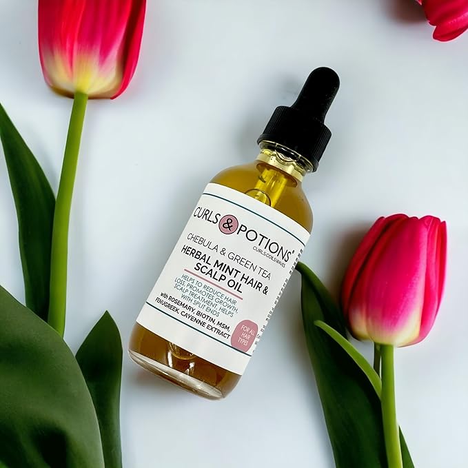 Curls & Potions Herbal Mint Hair & Scalp Oil with Chebula & Green Tea with Biotin, MSM, Hair Growth Oil