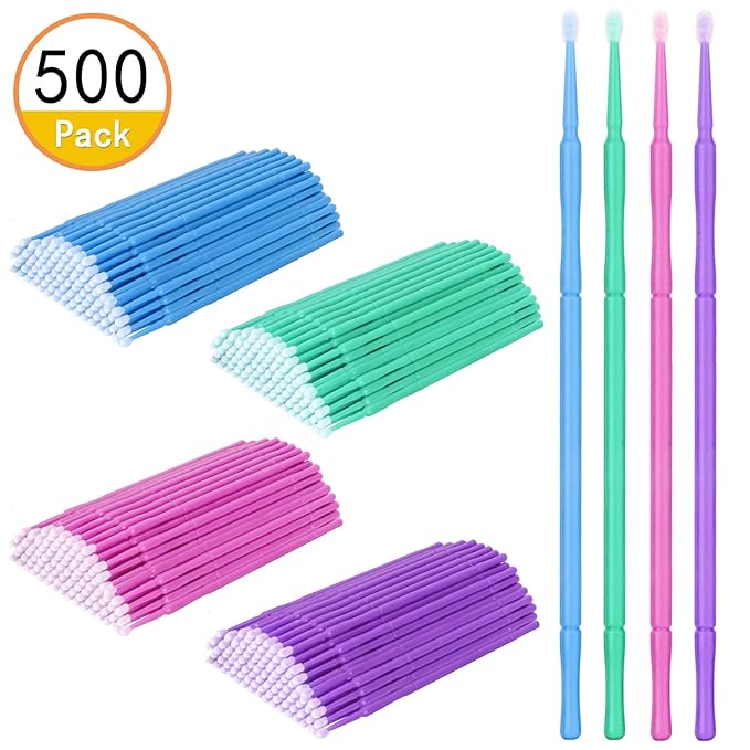 500 PCS Disposable Micro Applicator Brush, Gelme Nutri Micro swabs,Head Bendable Ultrafine Eyelash Extension Brushes for Makeup and Personal Care ?Deep purple 1.5mm?
