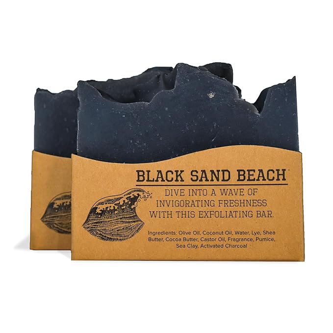 Compass Soap Black Sand Beach| Natural Bar Soap for Men | Soap Bar with Heavy Grit for Exfoliation | Best Mens Bar Soap | Natural, Paraben & Phthalate Free Bath Soap Bars for Men | 5 oz. Pack of 2