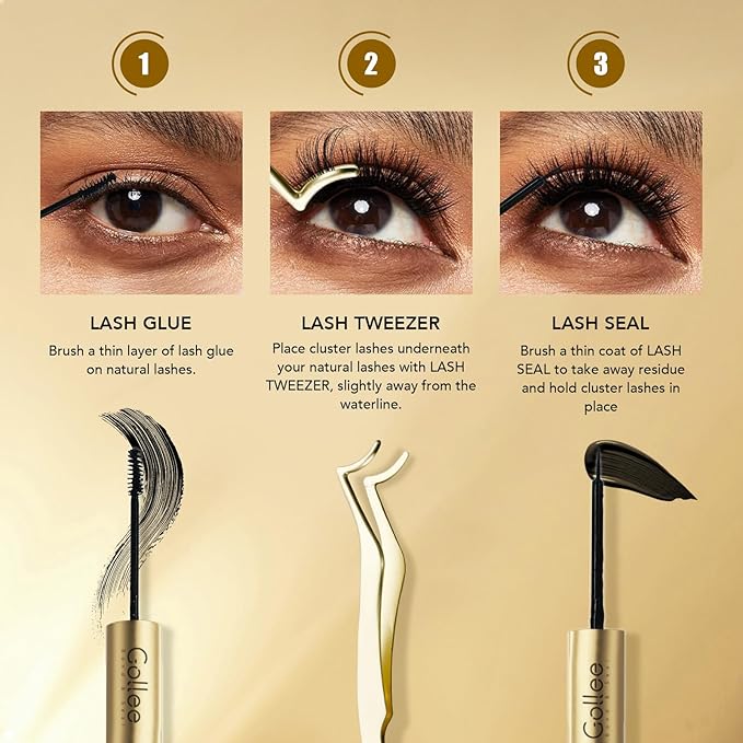 GOLLEE Eyelash Applicator Tool DIY Cluster Lash Tweezers Curved Eyelash Tweezers for Easy Lash Application and Removal, DIY Lash Applicator Tweezer For Strip Lashes Clusters Lash