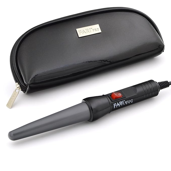 FARI Travel Mini Hair Curling Iron Wand with Ceramic Tourmaline Coating, Dual Voltage Fast Heating Barrel Creates Salon Grade Wavy in Minutes, Heat Resistant Glove and Travel Pouch Included, Black