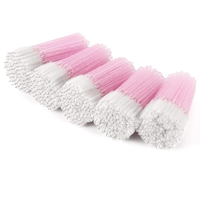 Tbestmax 500 Disposable Mascara Wands Eyelash Brush Spoolies for Eyebrow Eye Lash Extension (Pink, White)