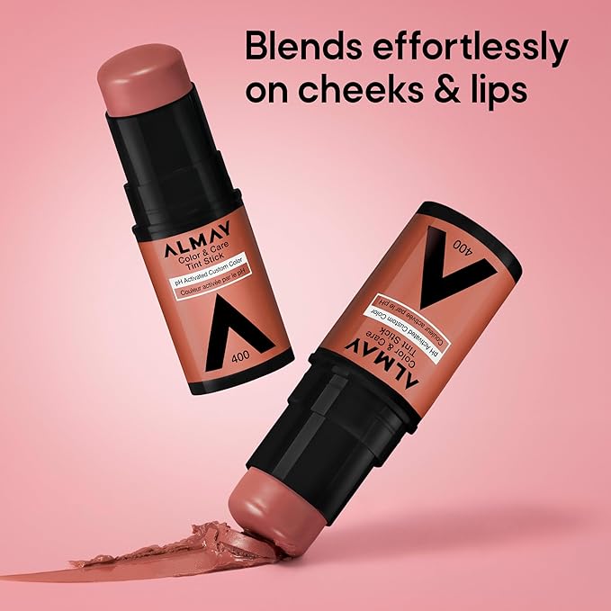 Almay Lip and Cheek Tint, Color & Care Tint Stick, Multi-Use Moisturizing Blush and Lip Color, Dewy Finish, 500 Berry Flush, 0.25 oz