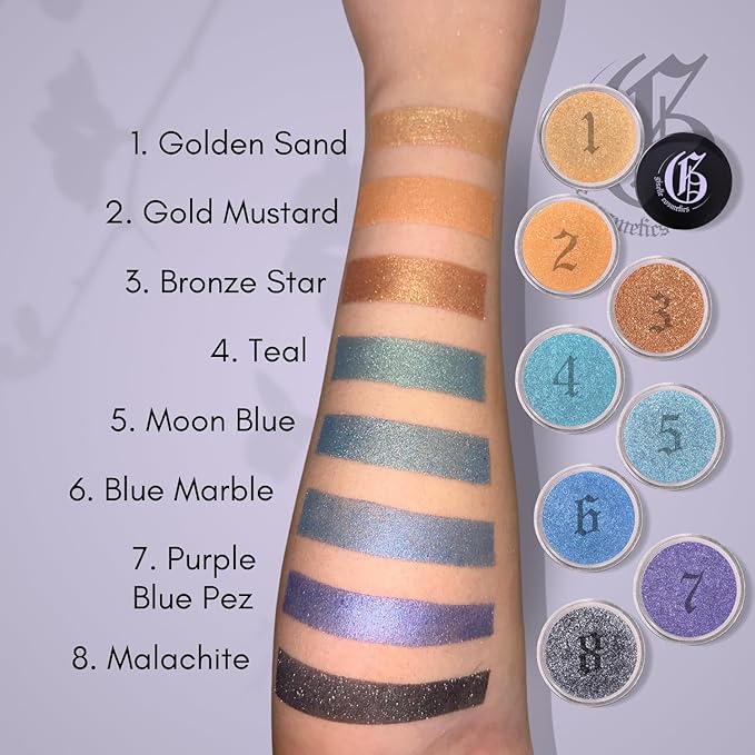 Gold Mustard Organic Eyeshadow Palette - High Pigment Loose Mineral Eye Shadow, Non-Toxic Talc-Free Makeup, Shimmering Copper & Bronze, Iridescent Glitter & Baked Powder