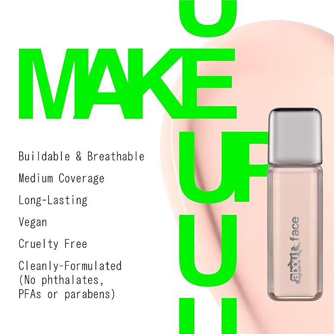 about-face THE PERFORMER Skin-Focused Foundation F2Cool – Medium Coverage, Long-Wear, Breathable & Buildable Base – Clean, Vegan, Hydrating Formula with Blue Agave & Chlorella – 1.08oz