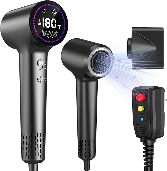 Hair Dryer ，Ionic Hair Dryers for Women/Man,110, 000 RPM Professional HD Display High-Speed Blow Dryer, Fast Drying Cool&Hot Air Hair Dryer,400 Million Plasma Low Noise Hairdryer with Magnetic Nozzle