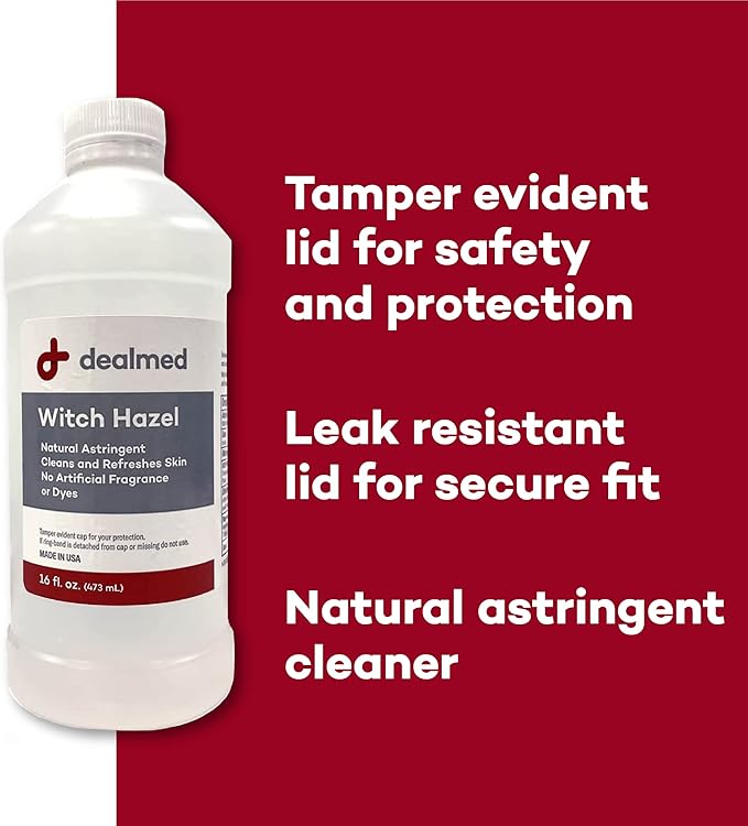 Dealmed Witch Hazel, 16 oz. | Natural Astringent Cleans and Refreshes Skin | No Artificial Fragrance or Dyes (Pack of 1)