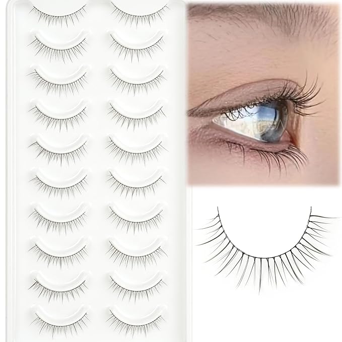 False Lashes Natural Look Eyelashes 8mm Short No Make up False Eyelashes Pestañas Postizas Natural Looking Eye Lash Wispy Strip Lashes Pack by EMEDA (Super Natural)